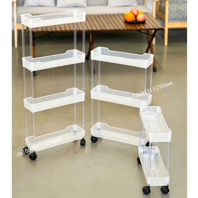 Acrylic Clear Trolley Rack Movable Rolling Utility Cart Narrow Gap Storage Rack with Wheels Bathroom Removable Shelf 2/3/4 Layer