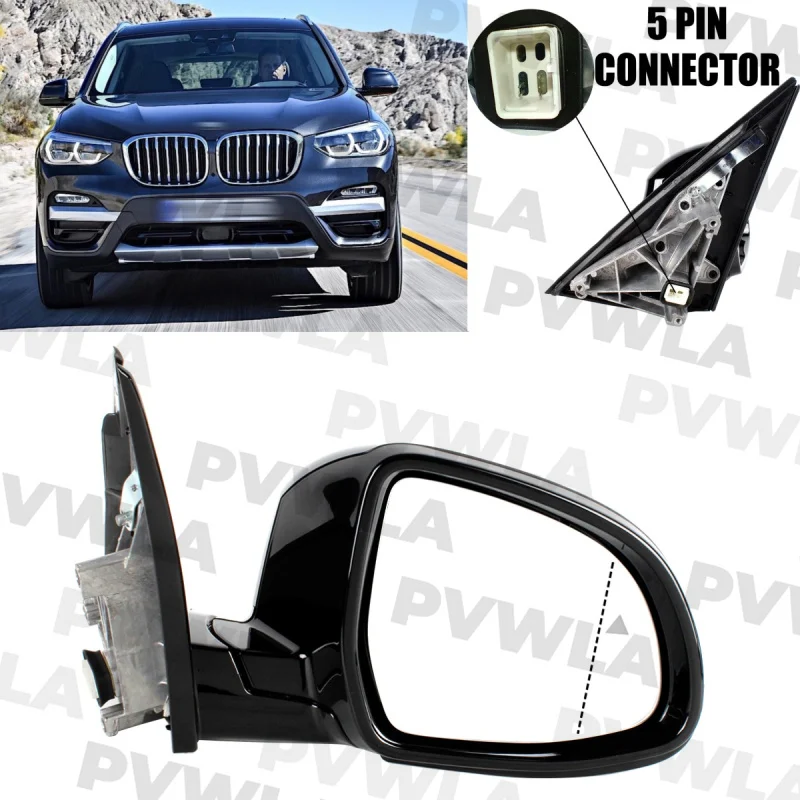 For BMW X3 G01 G08 2018 2019 2020 2021 Right Side 5 Pins Black Painted Heated Blind Spot Mirror Assembly 51168491670