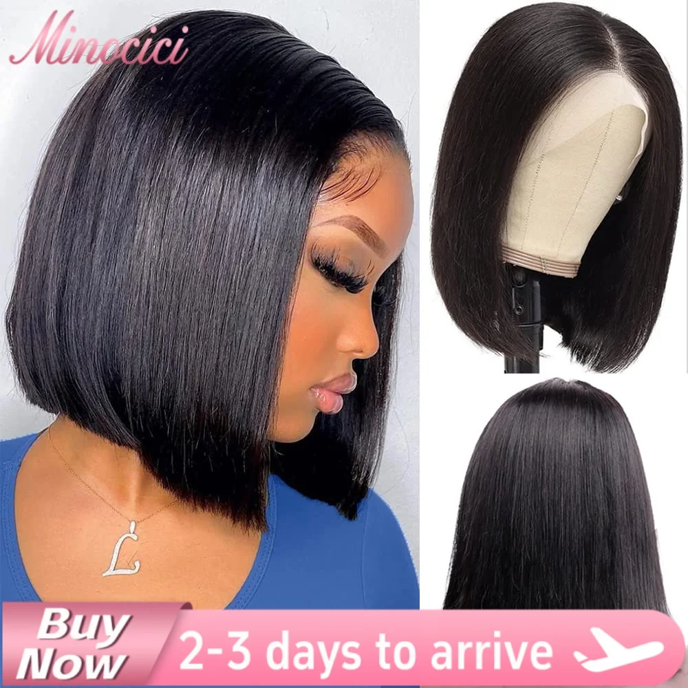 

200% Плотность Короткий Боб Прямой Парик Человеческих Волос Парики 100% 13x6 Парики Фронта Шнурка Человеческие Волосы Настоящие Предварительно Сорванные Бразильские Для Женщин