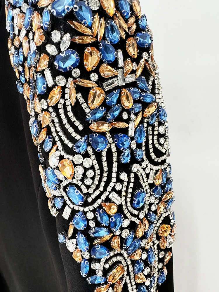 VC Luxury Beaded Dress Women's Long Sleeves Diamonds Crystals Round Neck Bodycon Cocktail Party Evening Gowns Vestidos