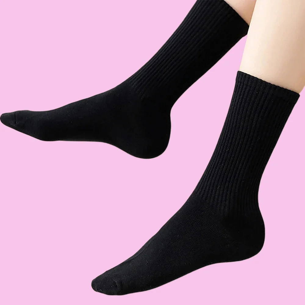 6/12 Pairs Simple Fashionable Antibacterial Deodorizing Sweat Absorbing Mid Length Socks Fashion High Quality Women Solid Socks