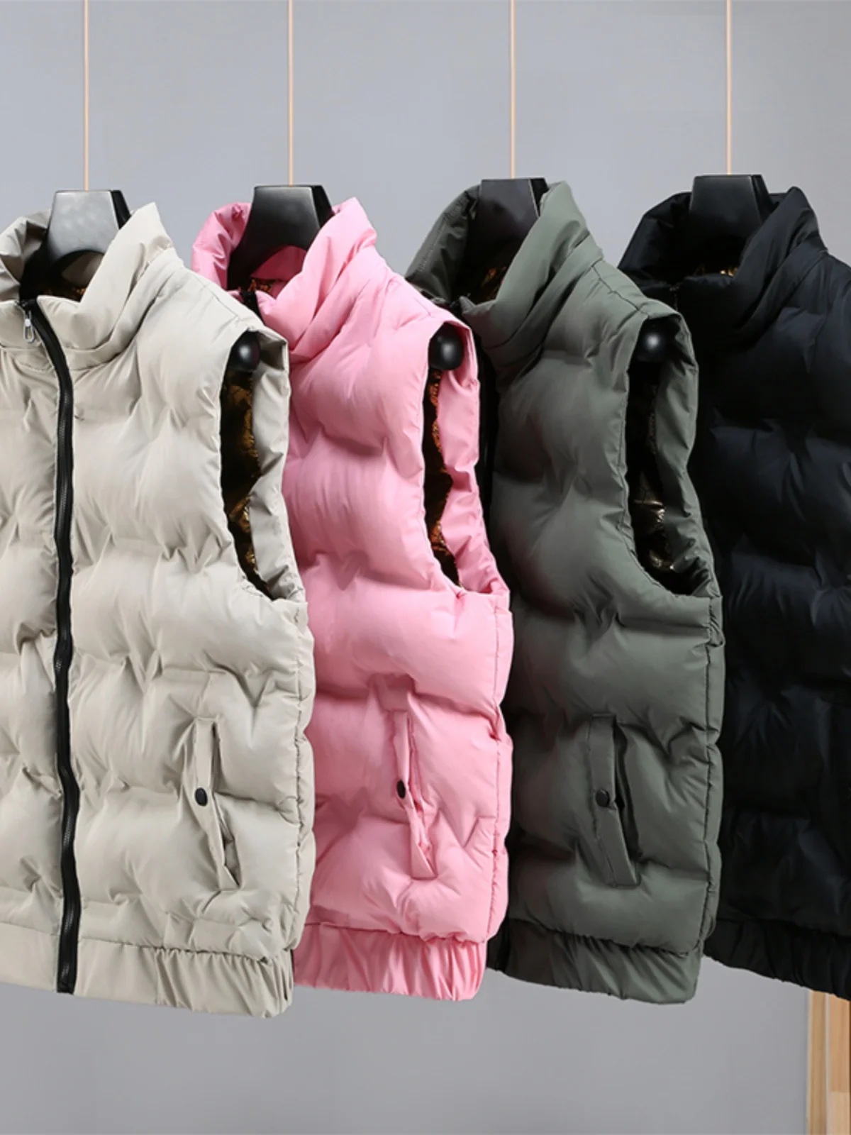 

Men's Thiened Casual Sports Loose Warm Trendy Korean Version Hooded Jaet Vest Bla Gold Collarl Vest Polyester Fiber