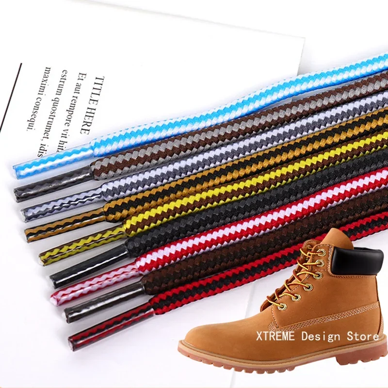 

1Pair Round Shoelaces Boots Shoe Laces Striped Double Color Apply to High Gang Casual Shoes Cotton Shoelace