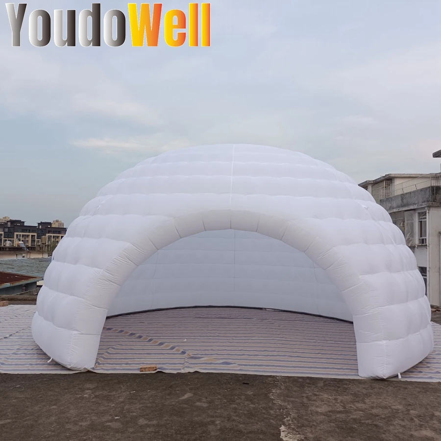 

Discount outdoor custom white sewn inflatable dome tent 6 meters in diameter, one door, with LED light penetration