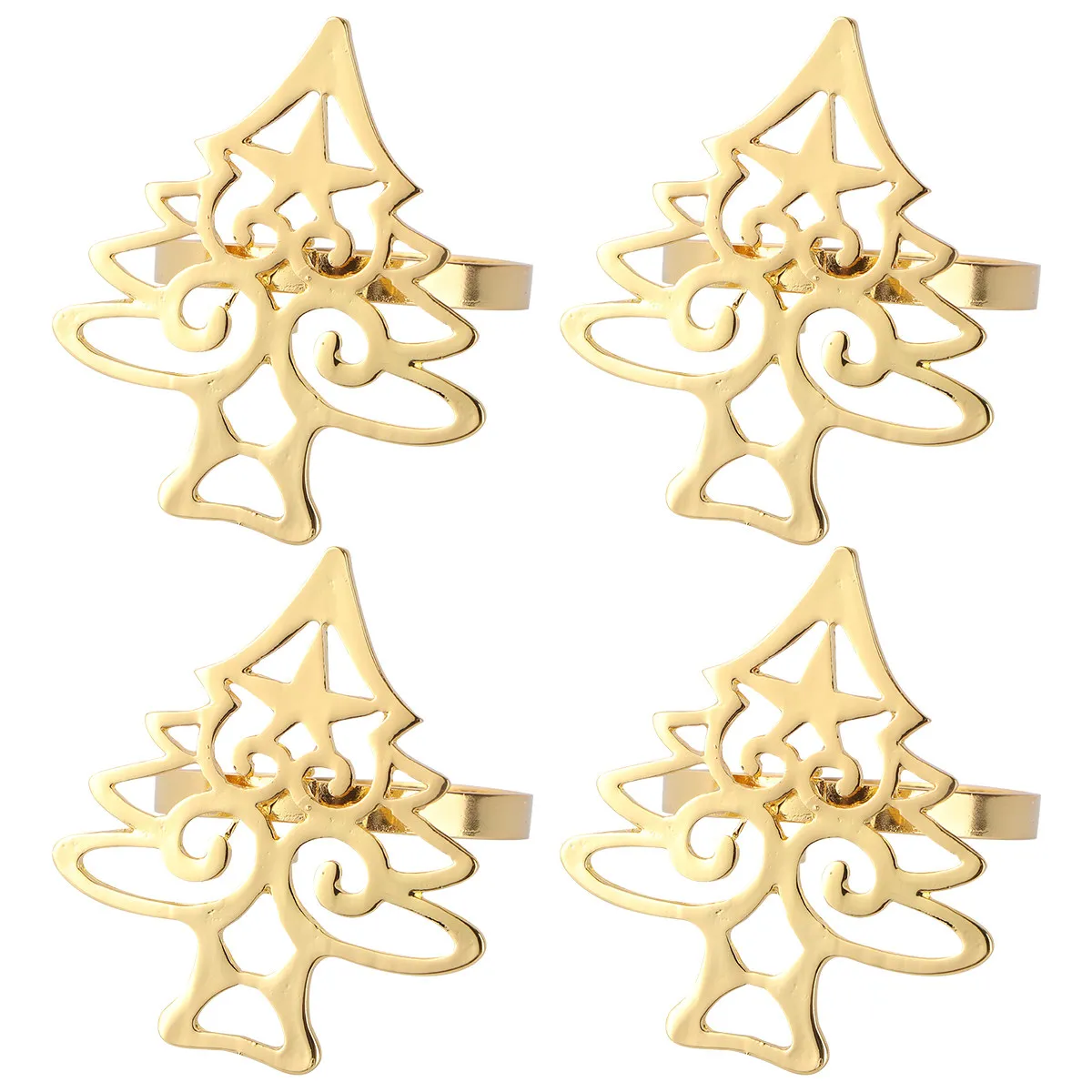 4Pcs Fashionable Christmas Tree Napkin Buckles Alloy Napkin Rings Relax Joyful Dinner Atmosphere Table Decoration