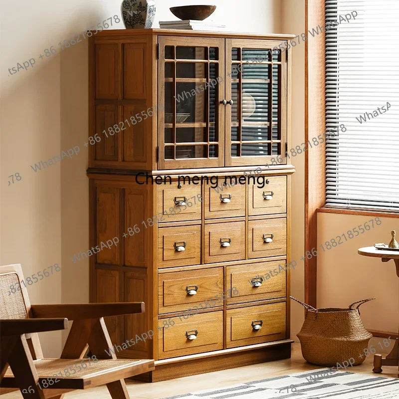Side Cabinet Retro Display Drawer Solid Wood Antique Art Display Cabinet Wine Cabinet
