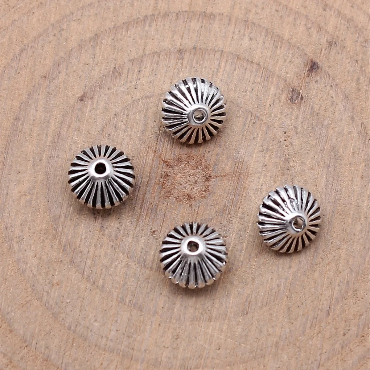 80pcs 7.2x7.2x5.4mm(0.28x0.28x0.21inch) Antique Silver Color Double-Sided Carved Tapered Small Hole Beads Spacer Beads