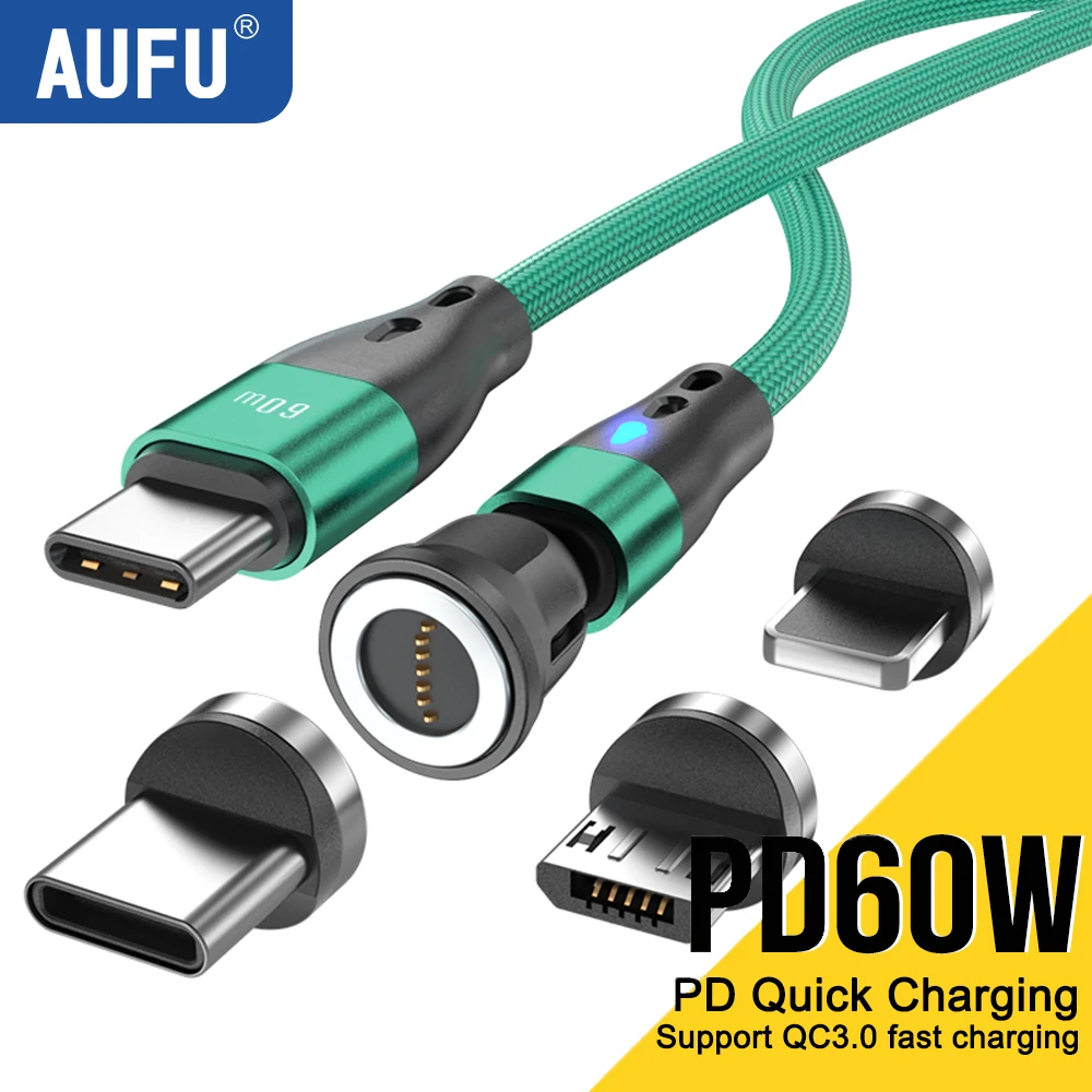 AUFU 60W Magnetic USB C Cable PD Fast Charging Magnet USB Type C Data Wire Cord For iPhone Macbook Pro Samsung Xiaomi Huawei