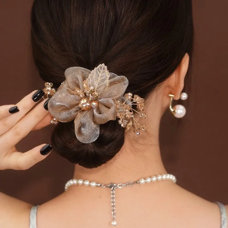 

Bling Rhinestones Luxury Elastic Hair Band Lace Flower Hair Scrunchies