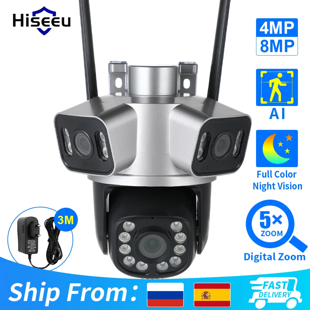 

Three Lens PTZ IP Camera Outdoor 6K HD Three Screen WiFi Security Camera Auto Tracking 4K Dual Len Wirelss CCTV Camera iCsee