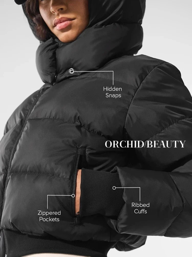 Giacca in cotone nero con cappuccio a collo alto addensare calda giacca invernale classica 2025 da donna cappotto da strada retrò stile americano da donna