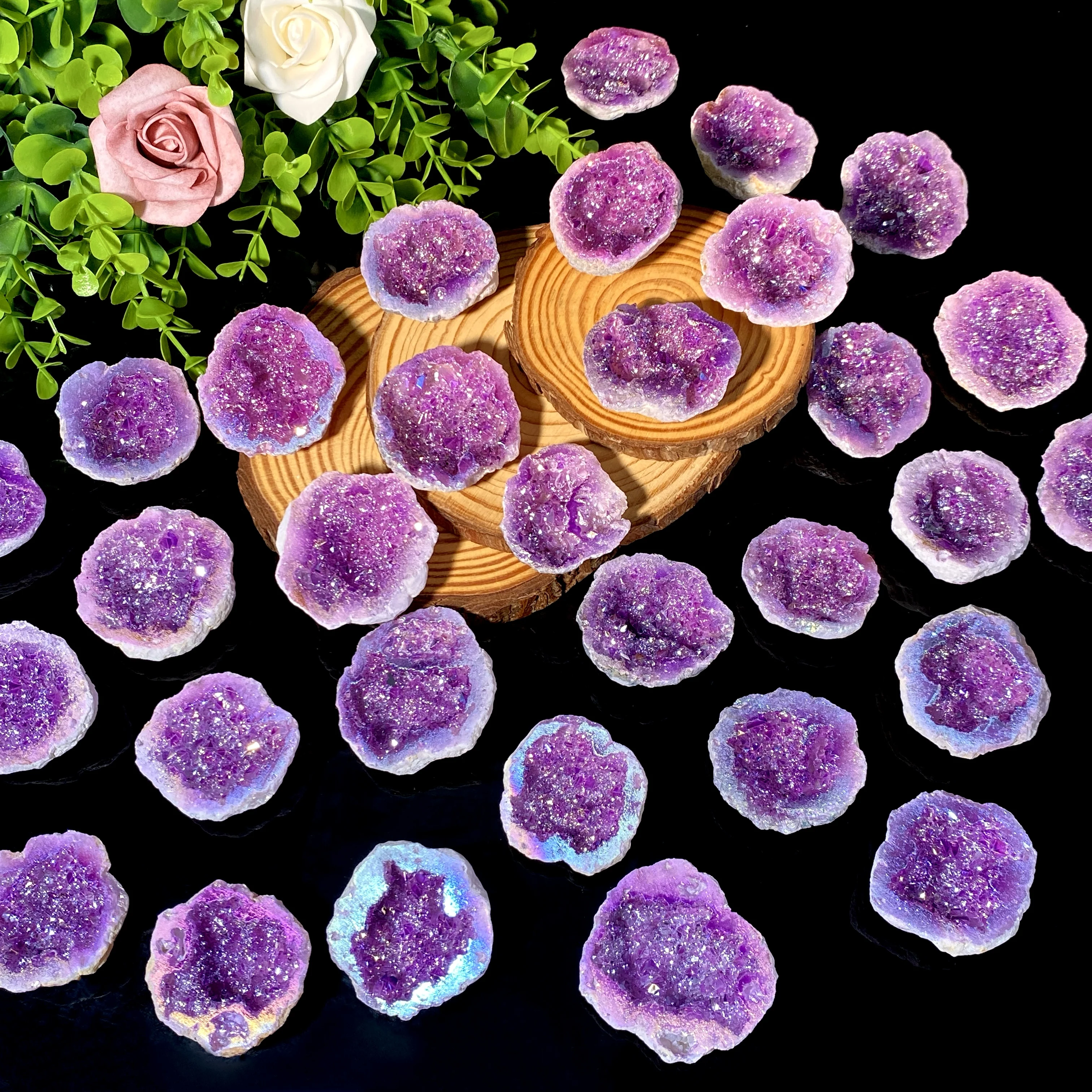 Aleatorio 1 pieza de alta calidad lavanda Aura ágata blanca cristal Natural piedra cruda, cristal Mineral, regalo familiar y para amigos, decoración