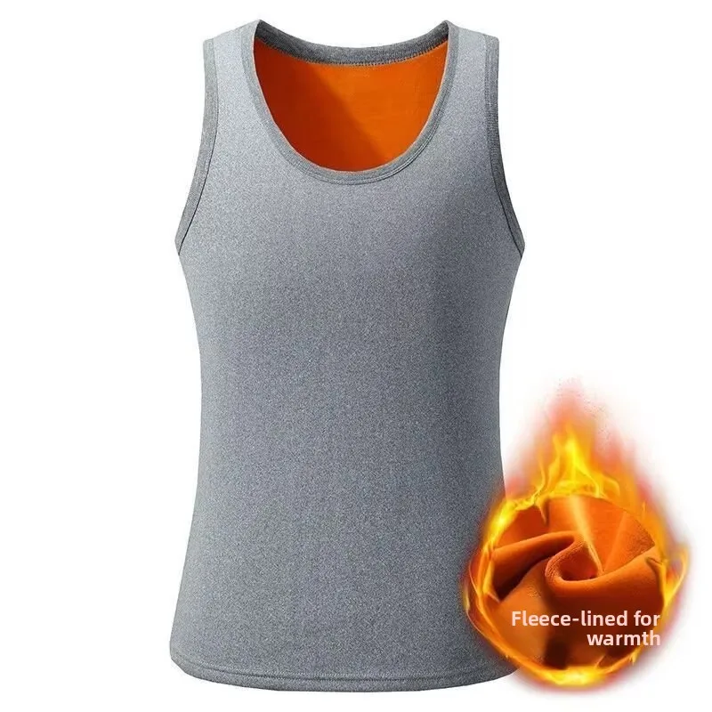 Thickened Fleece Warmth Men's Vest Seamless Gold Velvet Quick Warmth Underwear Base Layer Gold Velvet Top for Autumn Winter