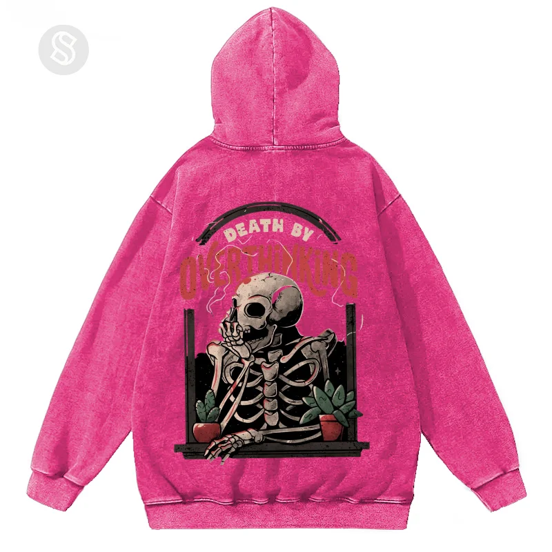Washed Hoodies For Men, Overthing Skull Man Graphic Print Streetwear Men's clothing, 100% Cotton Long Sleeve Hooded Sweatshirts