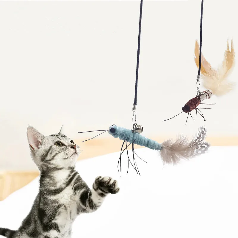 Wire Teasing Cat Stick Insect Dragonfly Feather Cat Supplies Cat Pet Moth Toy Interactive Fun Pet Cat Toy Pole For Pet Supplies