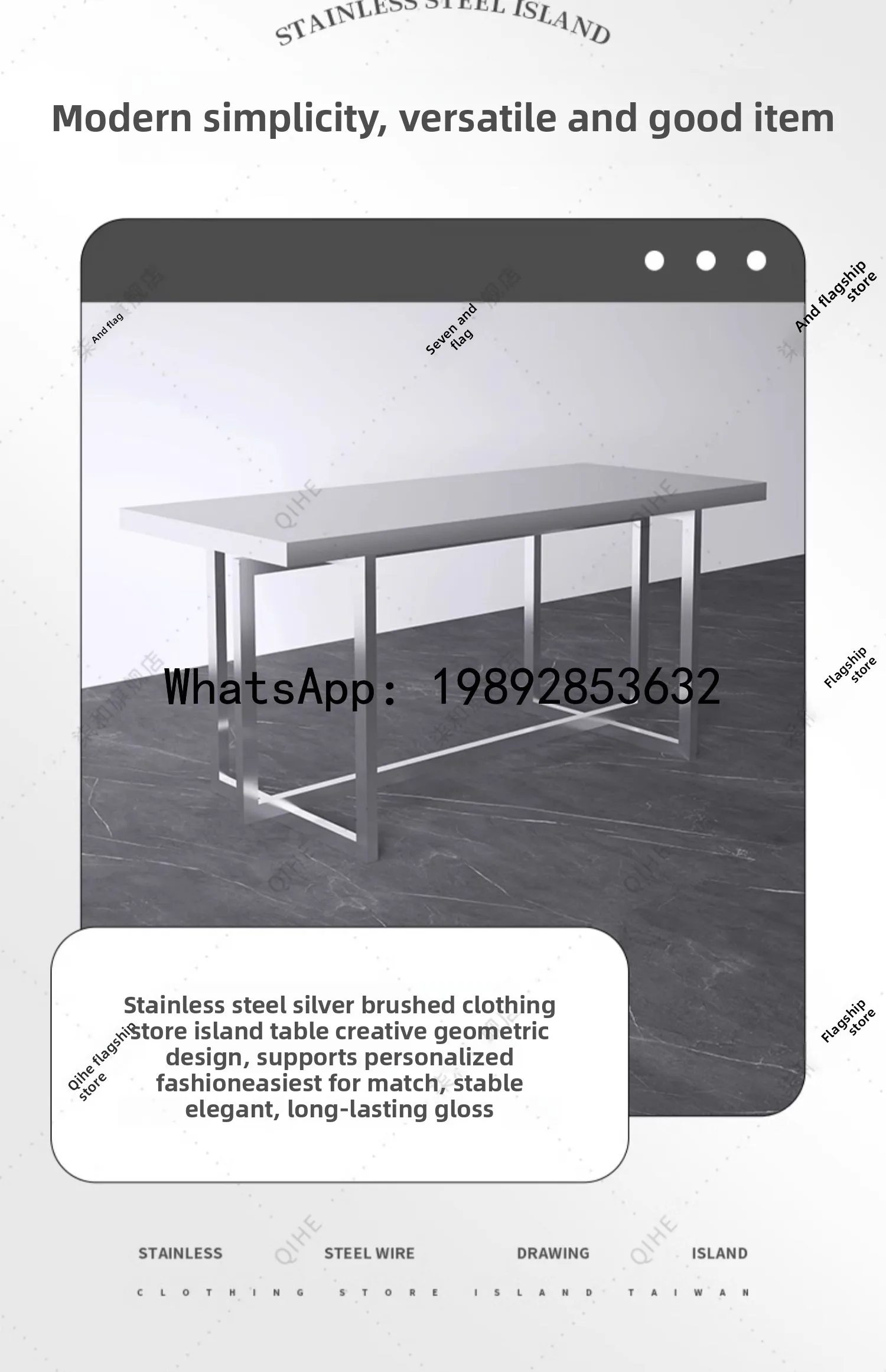 Stainless Steel Island Table Titanium Brushed Flowing Water Table Display Table Buyer's Store Storage Workbench