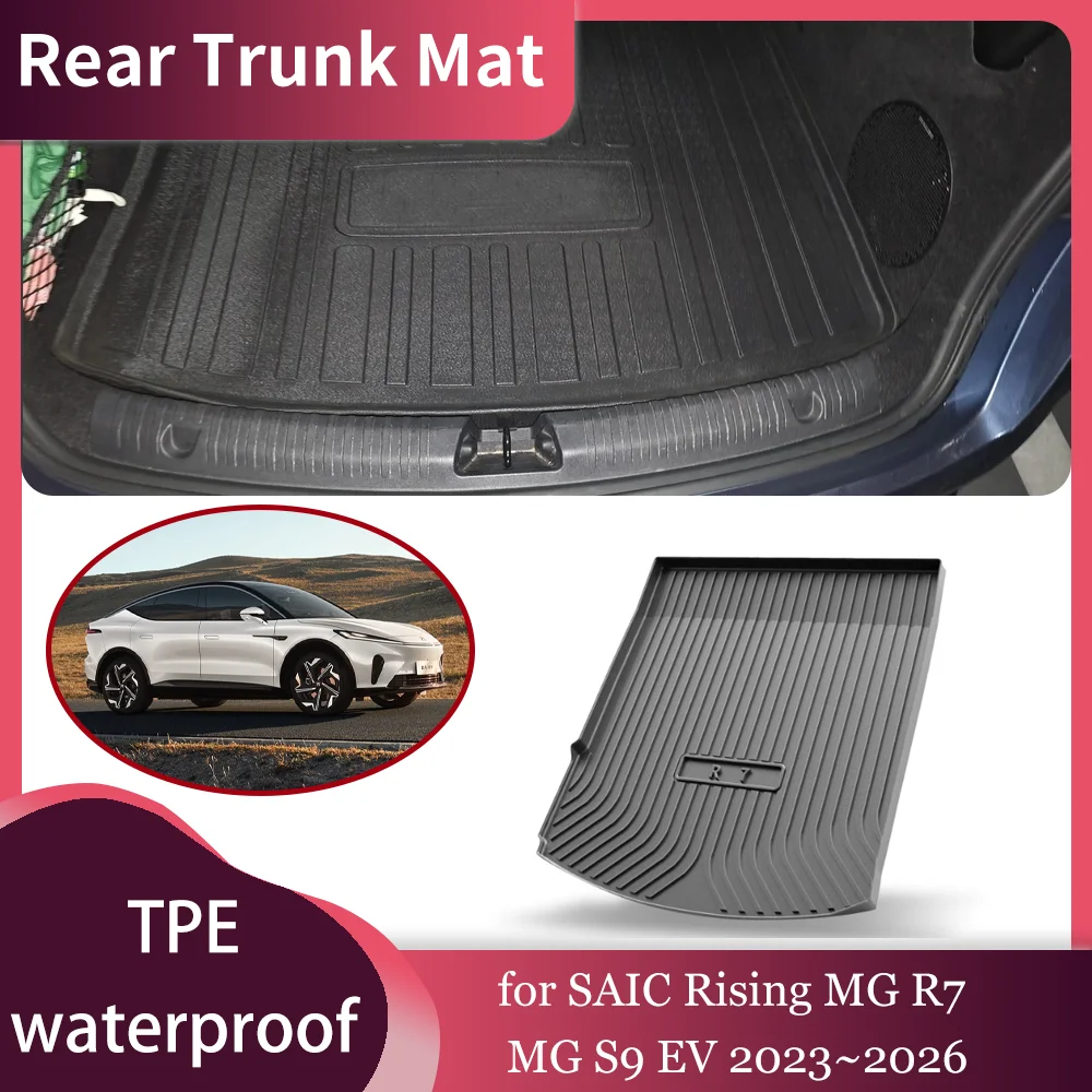 Car Trunk Mat for SAIC Rising MG R7 MG S9 EV 2023~2026 2024 TPE Waterproof Liner Trunk Seat back Pad Cargo Tray Part Accessories