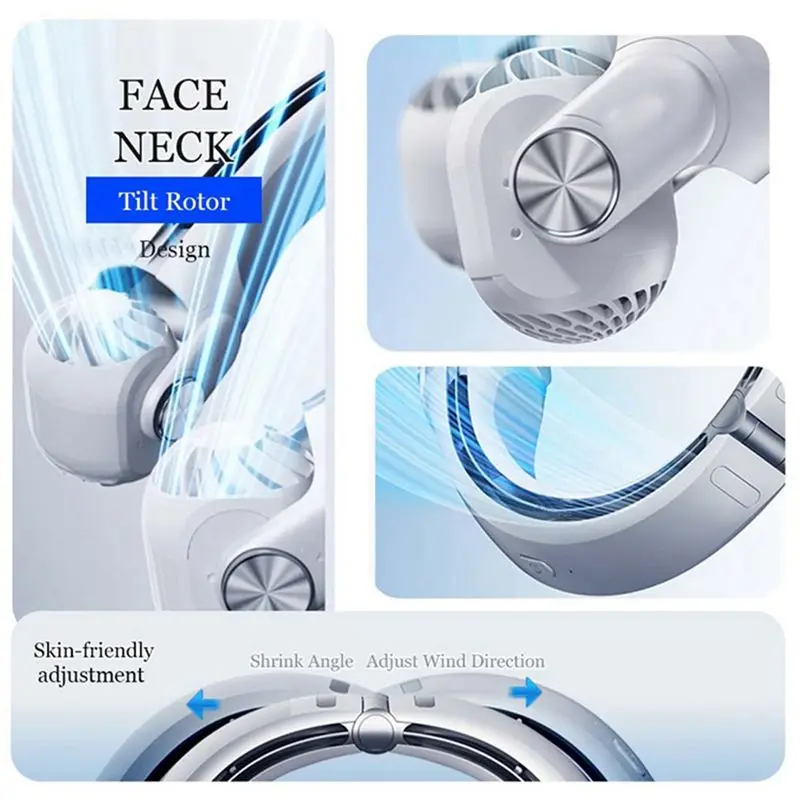 BAAJ-Neck Fan Portable Neck Fan Mini Fan 3 Speeds Portable Neck Fan Hands-Free Neckband Cooling Fan Mini USB Rechargeable Turbo