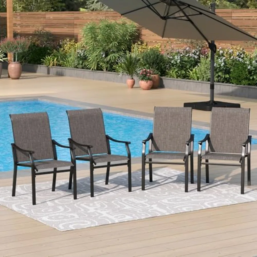 

Outdoor Dining Chairs Set of 4 Breathable Textilene Fabric and Metal Frame with Backrest and Armrest Quick-Dry and Rustproof Pa