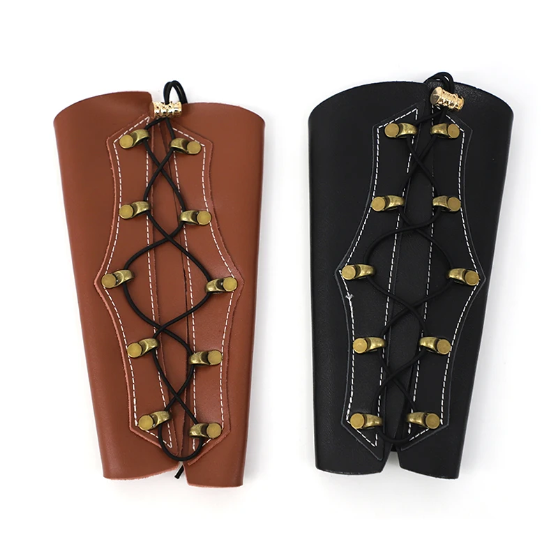 Traditional Cow Leather Archery Arm Guards with Adjustable Elastic String Cowhide Protective Gear Archery Protector Accessories