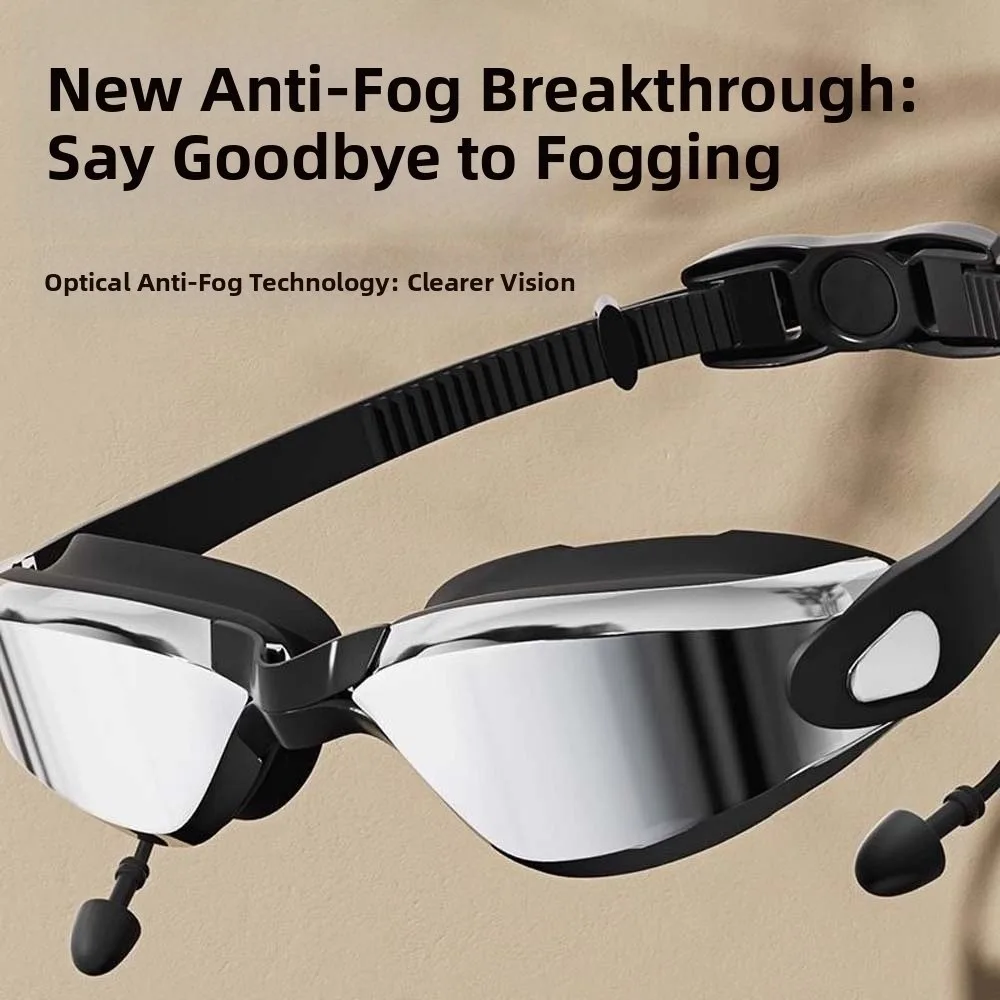 

Водонепроницаемые очки для плавания при близорукости, ослепительные цвета, очки для плавания в большой оправе с затычками для ушей, силиконовые регулируемые