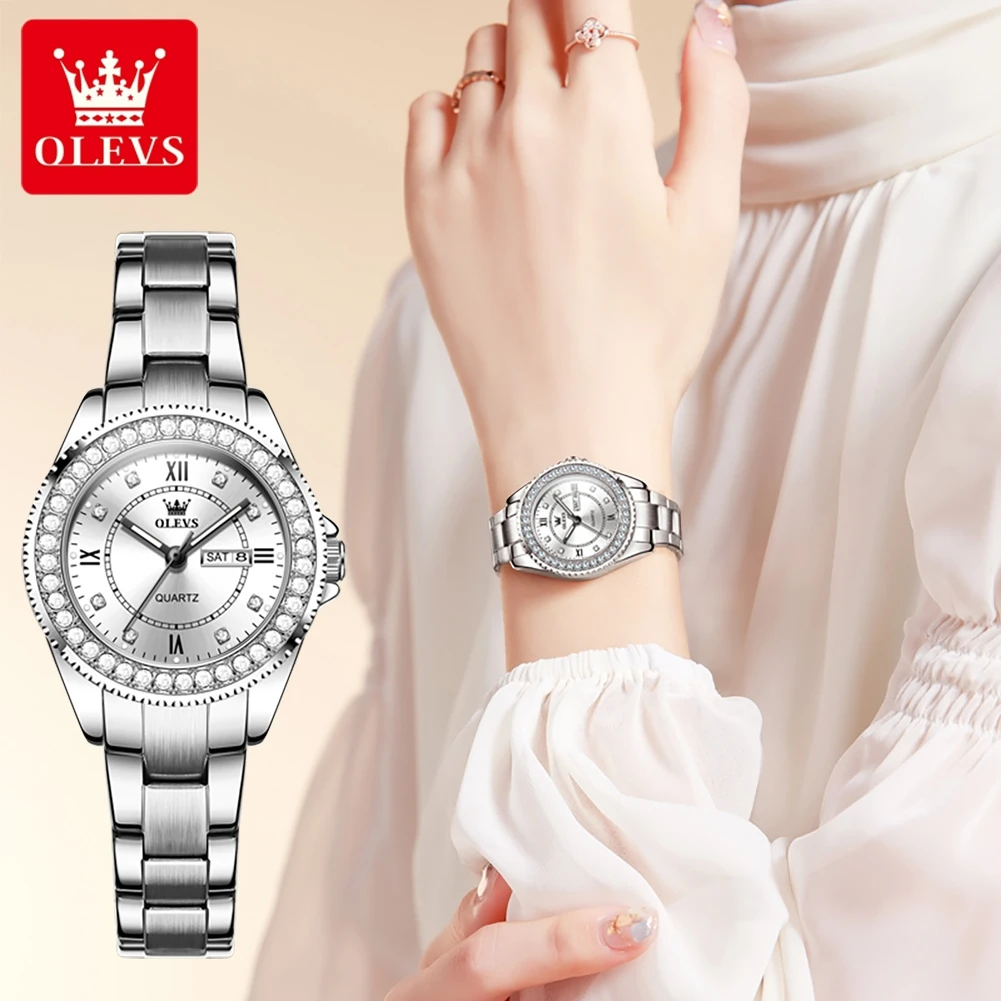 OLEVS Elegant Fashion Women's Watches High Quality Quartz Lady Watch Gift Bracelet Stainless Steel Strap Calendar Original Watch