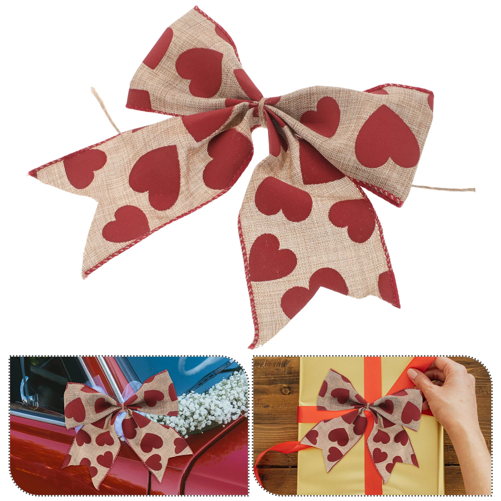 

2 Pcs Gifts Wedding Accessories Heart Pattern Bow Printing Wrap Decoration Cute Festive Valentine's Red Shaped Themed