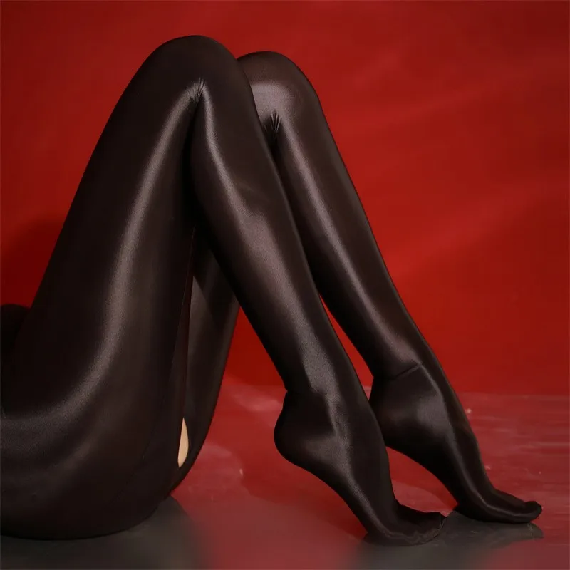 High Elastic Sexy Skinny Leggings Oil Shiny High Waist Satin Tights For Female Night Club Pole Dance Women Thigh High Stockings