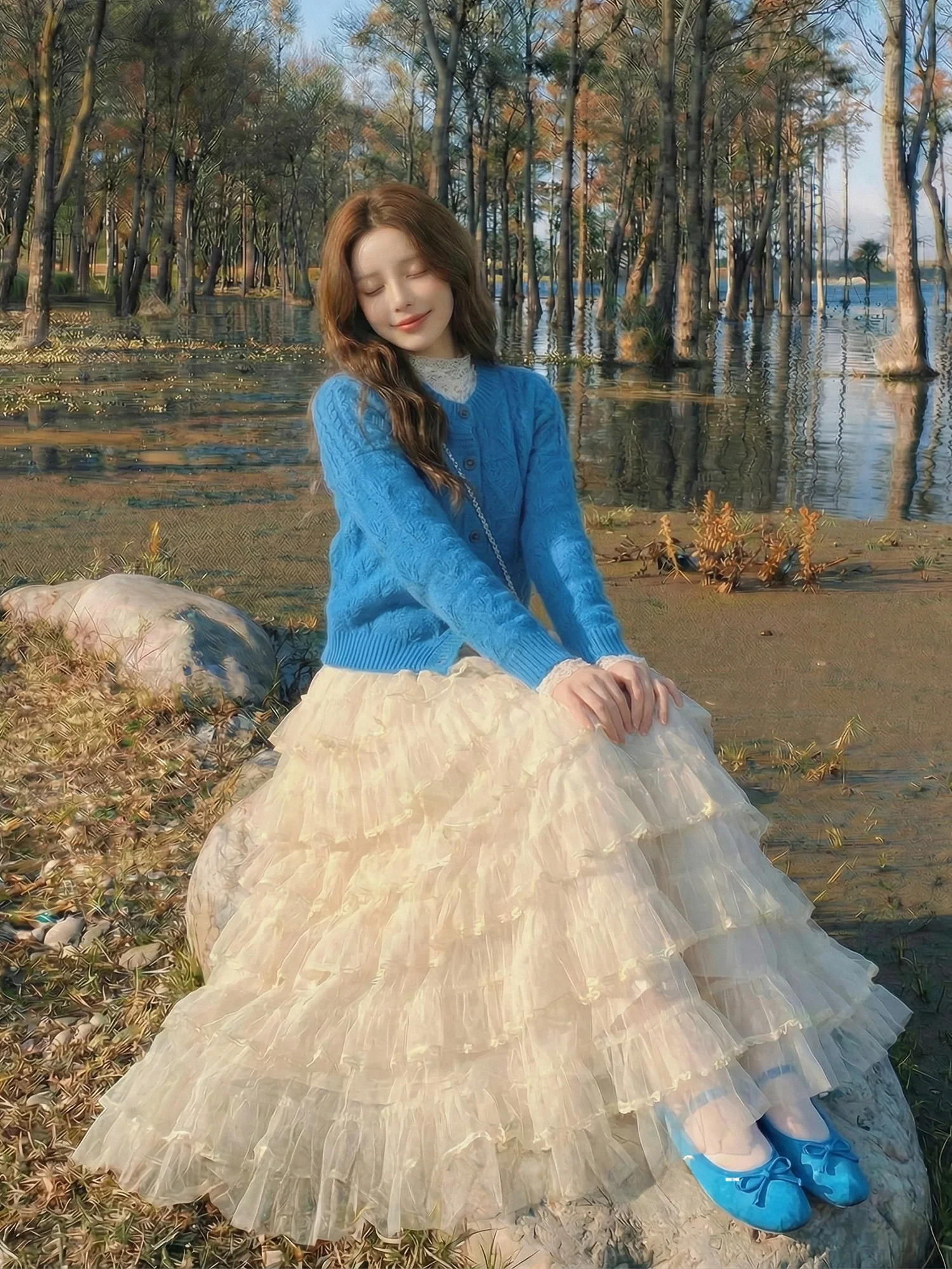 

MiiXiaoKe Peach Color Mesh Half Skirt Women's High Waist Fluffy A-Line Cake Skirt Gentle Sweet Long Skirt Spring Season