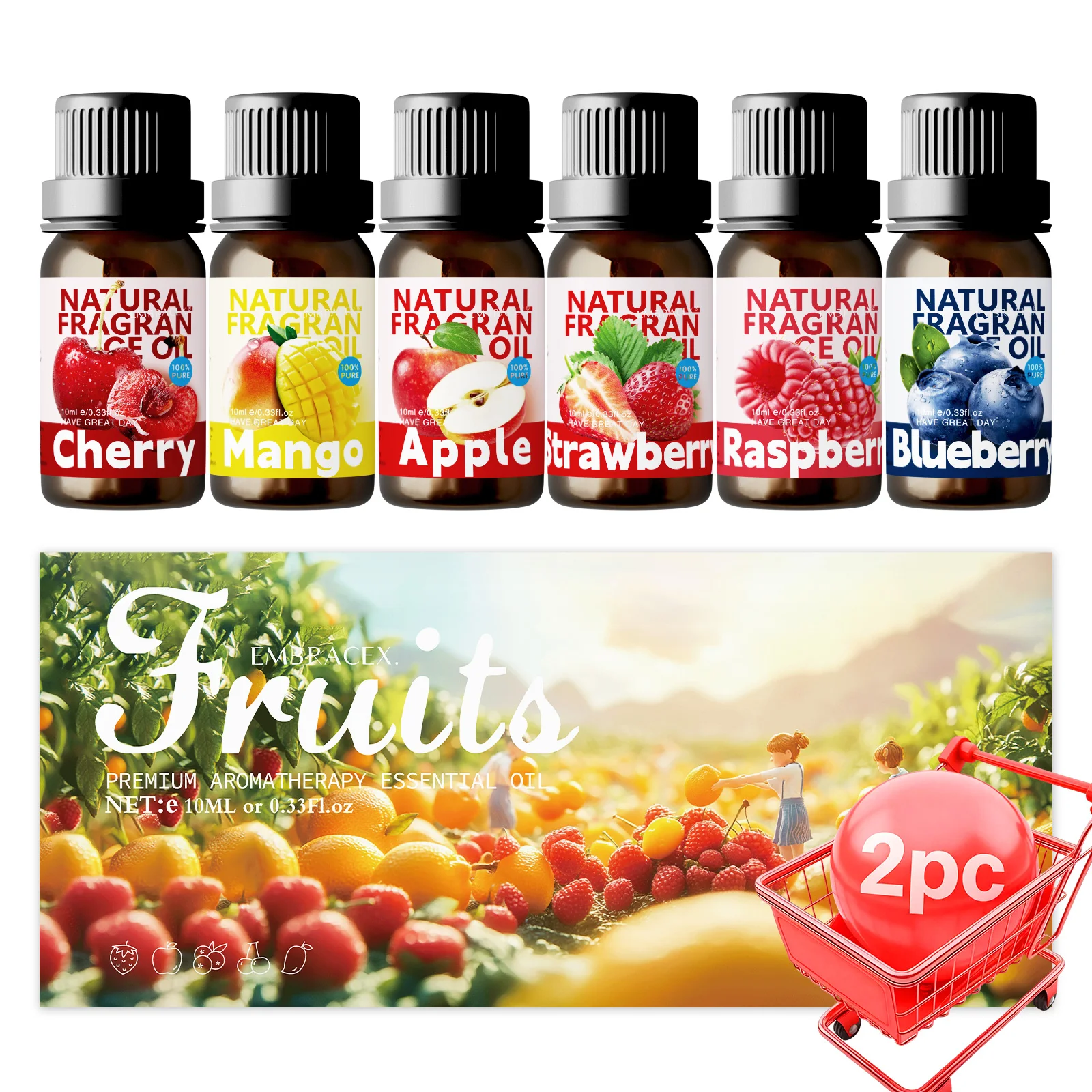 2 Stück 6*10ml Fruchtduftöle Set Mehrzweck für Diffusor, Kerze, Auto, Büro Süßer Obstgarten-Duft, Langanhaltend, Geschenkidee