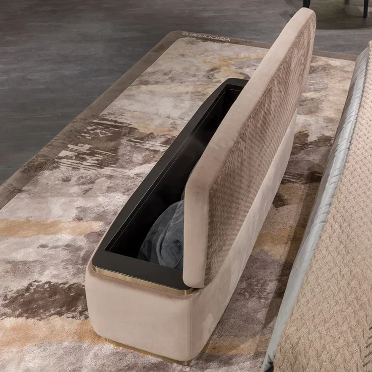 Modern sofa brown bed bedside stool bedroom bed footstool stainless steel base simple fabric bed end stool
