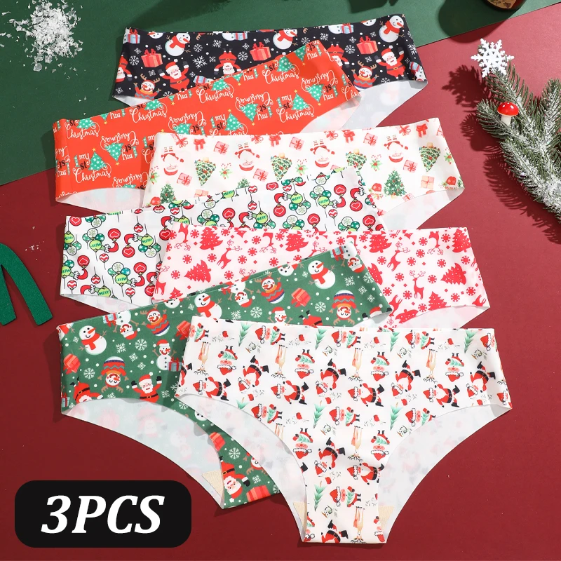 3PCS Frohe Weihnachten Spurlose Höschen für Frauen Nahtlose Cartoon Santa Claus Elch Weihnachten Baum Unterhose Weibliche Festival Dessous