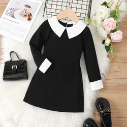 PatPat Kid Girl Avant-garde Solid Color Lapel Design Long Sleeve Dress  Casual/Outdoor skin texture Solid color