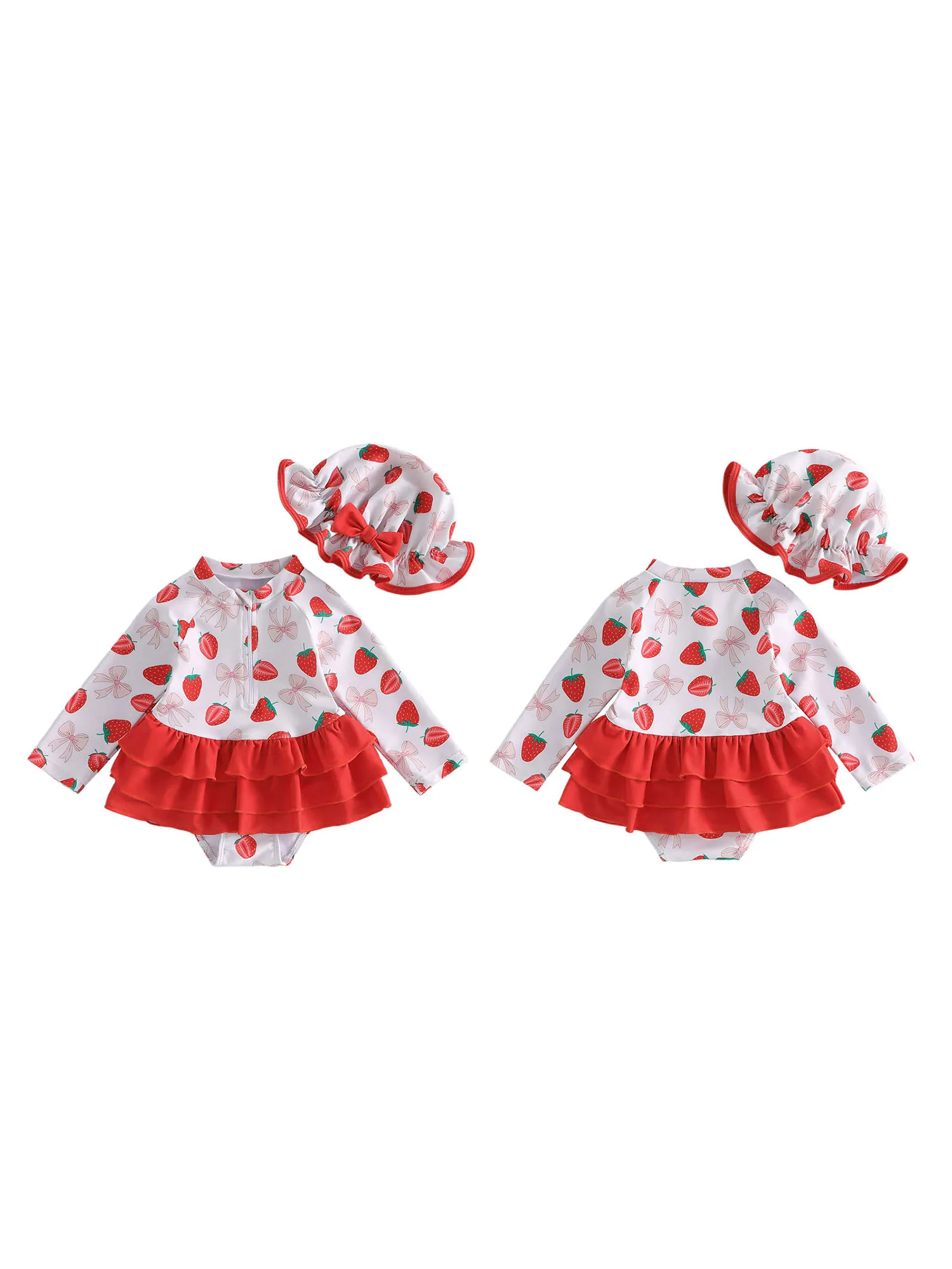 

Baby Girl Floral Print with Ruffle Sleeves and Matching Sun Hat for Sun Protection