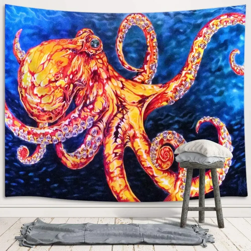 Psychedelic Octopus Tapestry,Sea Animal Tapestry Wall Hanging for Bedroom College Dorm Ocean Tapestries for Home Living Room