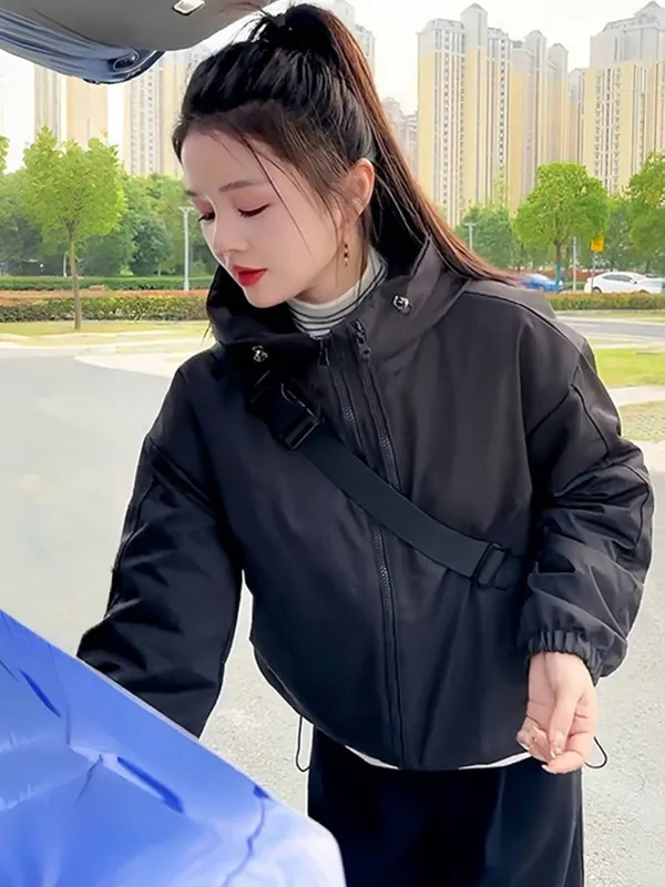 Casual Women's ort Jaet Outdoor Loose Fit Zippered Hooded Coat Double Zipper Faionable Polyester Fiber Warmth-Bearing