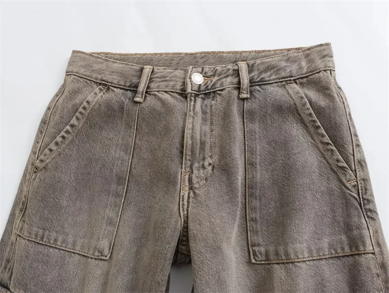 2023 Autumn Fashion Casual Solid High Waist Trousers Female Denim Wide Leg Pants Y2K Jeans Women Long Cargo Pants