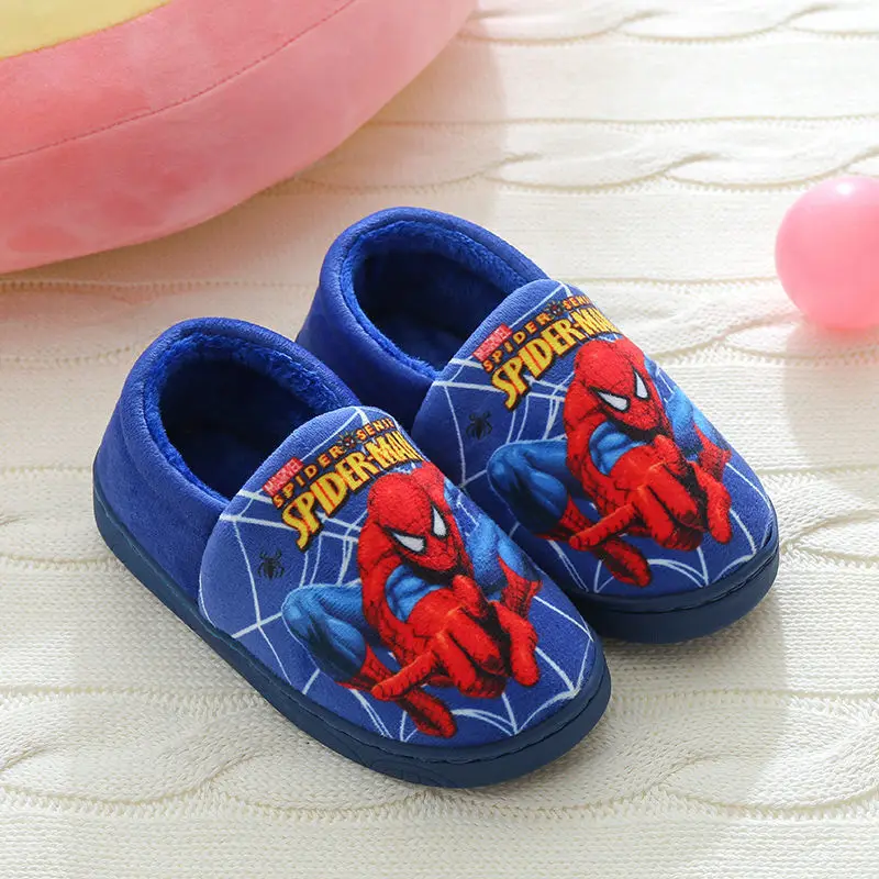 Winter Heel Cotton Slippers For Children Spider Man Anti Slip Soft Bottom Slippers For Boys And Girls Warm Plush Home Shoes