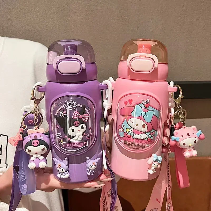 2024 New 460ML Hello Kitty Stainless Steel Straw Insulated Kettle Sanrio Kuromi Thermos Flask Vacuum Mug for Schoolgirls