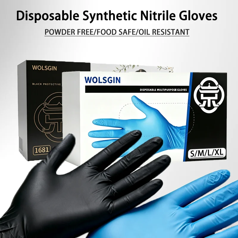 10–400 Pieces of Black/Blue Disposable Synthetic Nitrile Gloves, Suitable for Kitchen, Baking, Tattooing, and Home Cleaning