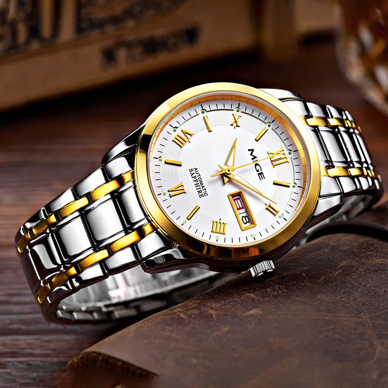 Mige original miyota relógio mecânico automático para homem à prova dwaterproof água luminosa safira negócios aço inoxidável relógio de pulso masculino