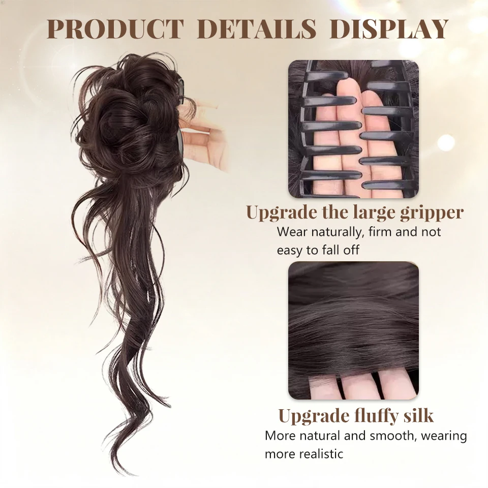 Synthetic long dragon beard bun head clip wig retro Korean version lazy fluffy flower bud head suitable for women to wear view 3