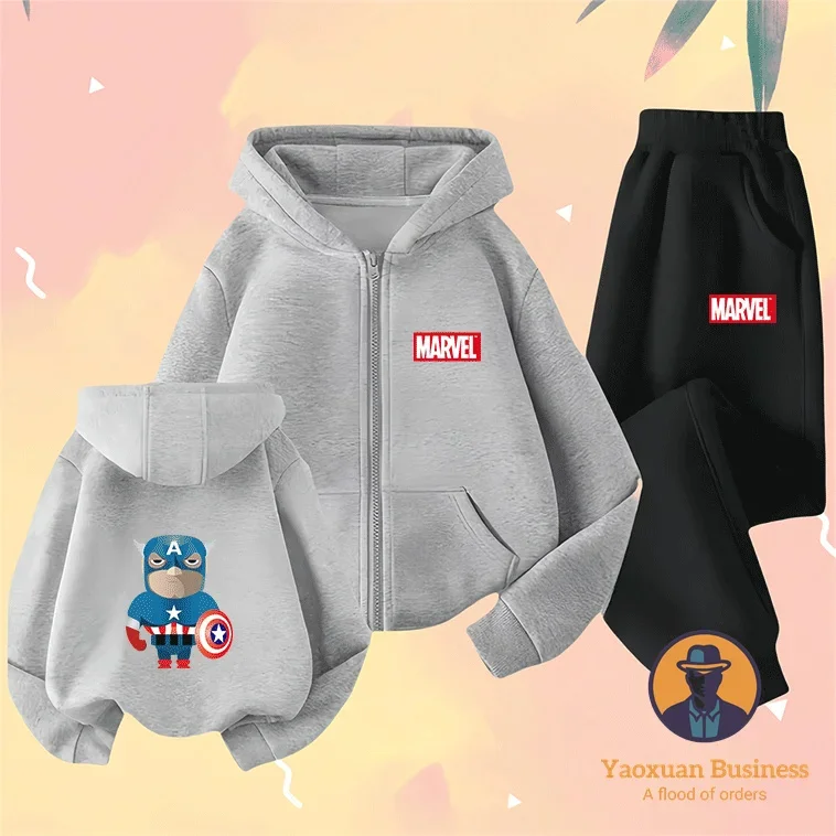 مجموعة هوديي بسحاب من سلسلة Marvel العصرية للأولاد والبنات الصغار مطبوع عليها رسوم كرتونية لطيفة مقاومة للرياح دافئة لخريف وشتاء جديد #2