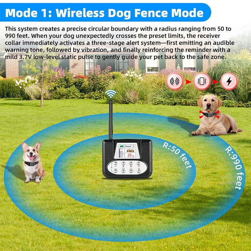 Electric Dog Training Collar Wireless Long Distance Remote Control Waterproof Bark Collar Rechargeable Adjustable Dog Collars
