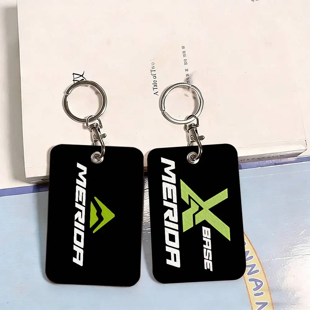 Bicycle Brand Merida Rectangle ID Card Case Keychain Access Card Bag Key Tag Ring Leather Card Holder Key Ring Access