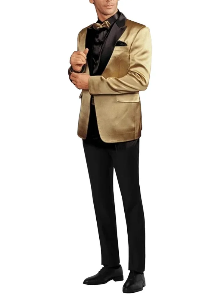 بدلات رسمية ذهبية للرجال ، سترة وبناطيل بطية صدر عالية ، بدلات رسمية للعريس ، أفضل ملابس الرجال ، حفلات الزفاف والأعمال ، زي حفلة موسيقية ، 2