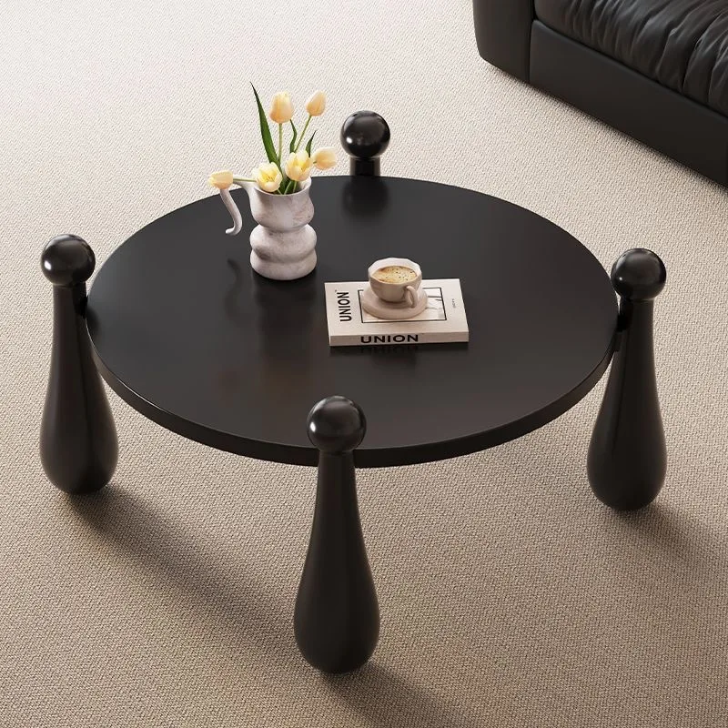 French dark style solid wood coffee table round living room home small apartment table wabi-sabi style retro small round table