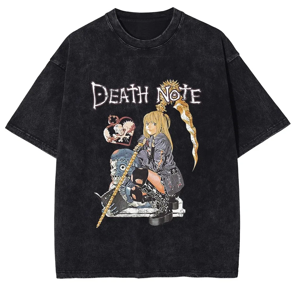 Washed Death Note Dark Anime Themed T-Shirt (Reaper-Themed Anthropomorphic Character Art + 