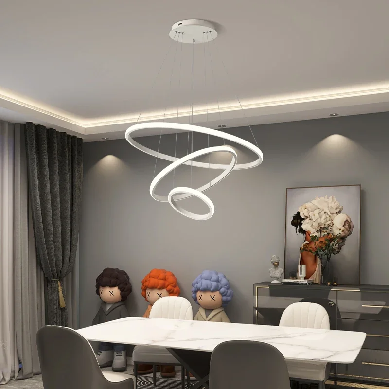

Modern Pendant Lamp Led Rings Circle Ceiling Hanging Chandelier Black Loft Living Dining Room Kitchen Indoor Lighting Fixture
