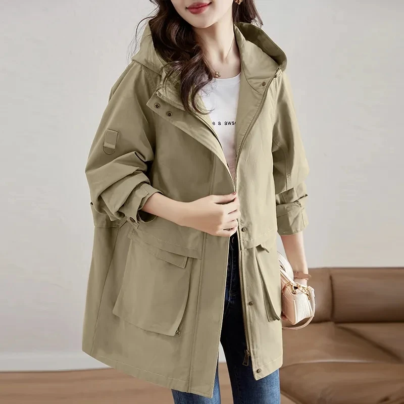 Wiosna Jesień 2026 Nowa Kurtka Wiatrówka Damska Długa, Luźna i Uniwersalna, Wyszczuplająca w Talii, Stylowa i Popularna Kurtka Codzienna